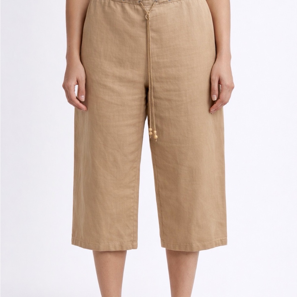 Women San Julián Ramie Cotton Wide Leg Crop Pants M(A391)